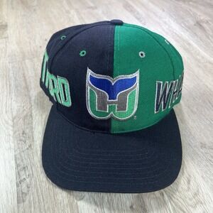 VTG American Needle Hartford Whalers Snapback Hat NHL Green Blue 100% Wool Cap